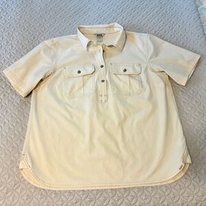 Duluth Trading Co, Size L, Ivory color, Cotton Short Sleeve Shirt.